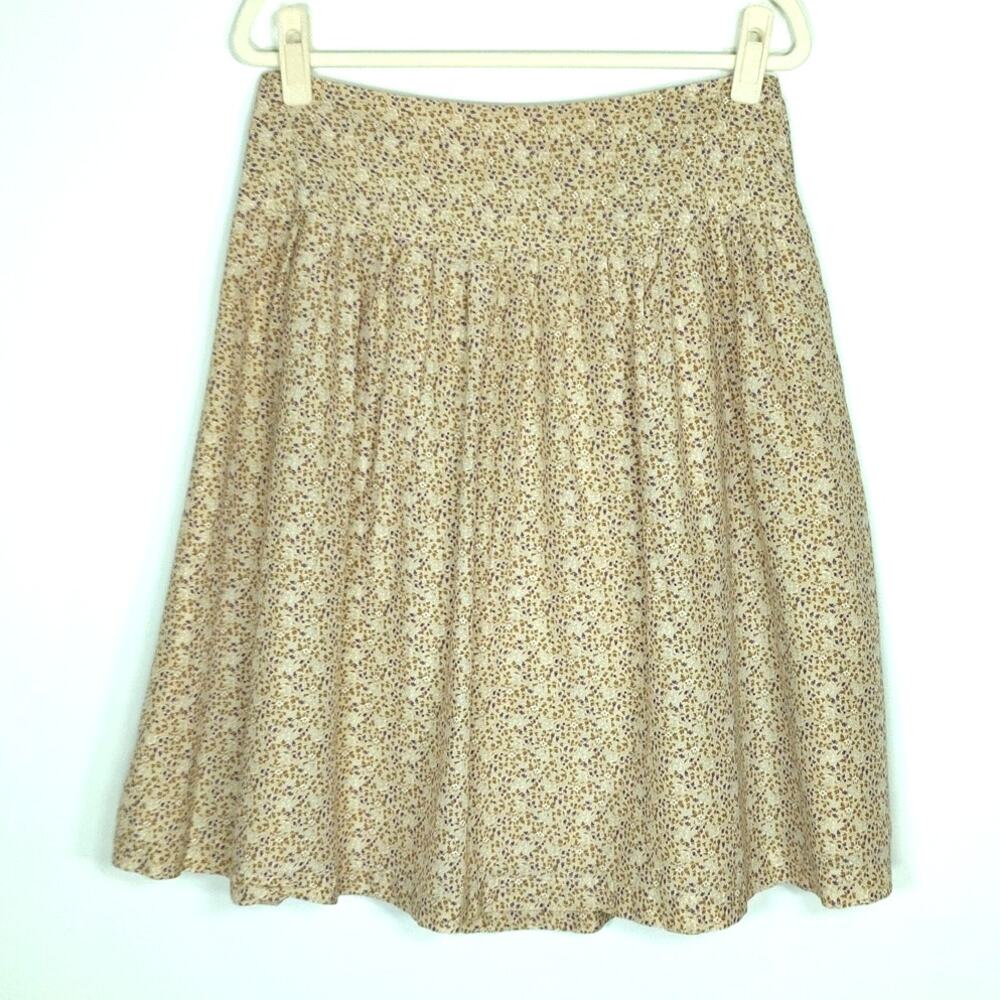 Mark Eisen Cotton‎ Silk Prairie Skirt Floral Beige Knee Length Size 10